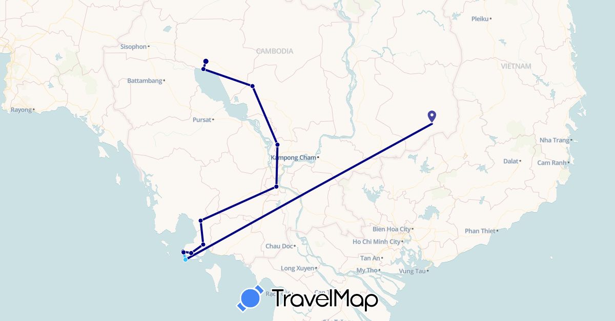 TravelMap itinerary: driving, boat in Cambodia (Asia)